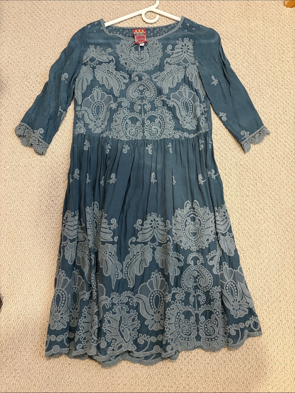Johny Was Blue Embroidered Boho Dress